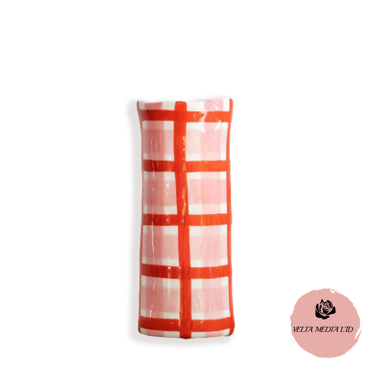 VELIA Small Pink And Red Gingham Vase