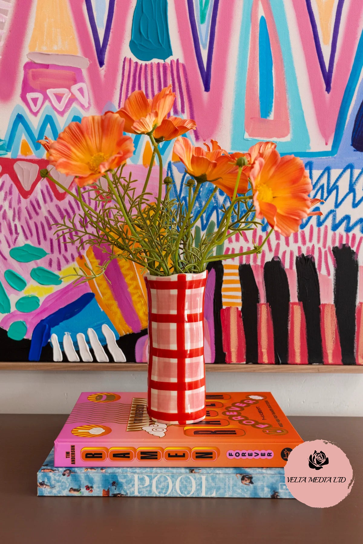 VELIA Small Pink And Red Gingham Vase