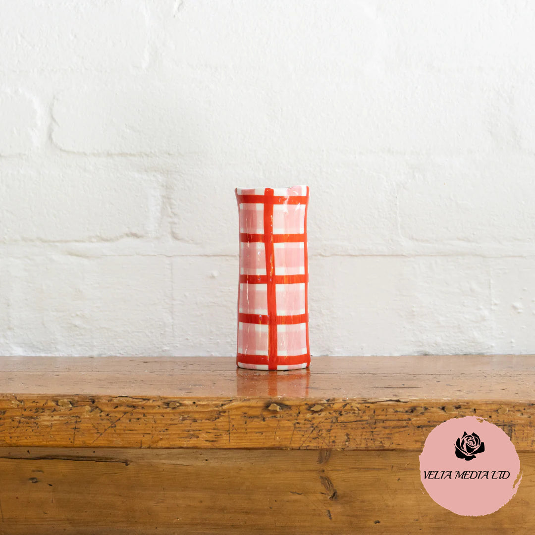 VELIA Small Pink And Red Gingham Vase